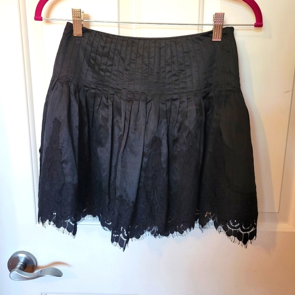 Bebe Pleated Lace Trim Satin Skirt - Picture 2 of 4